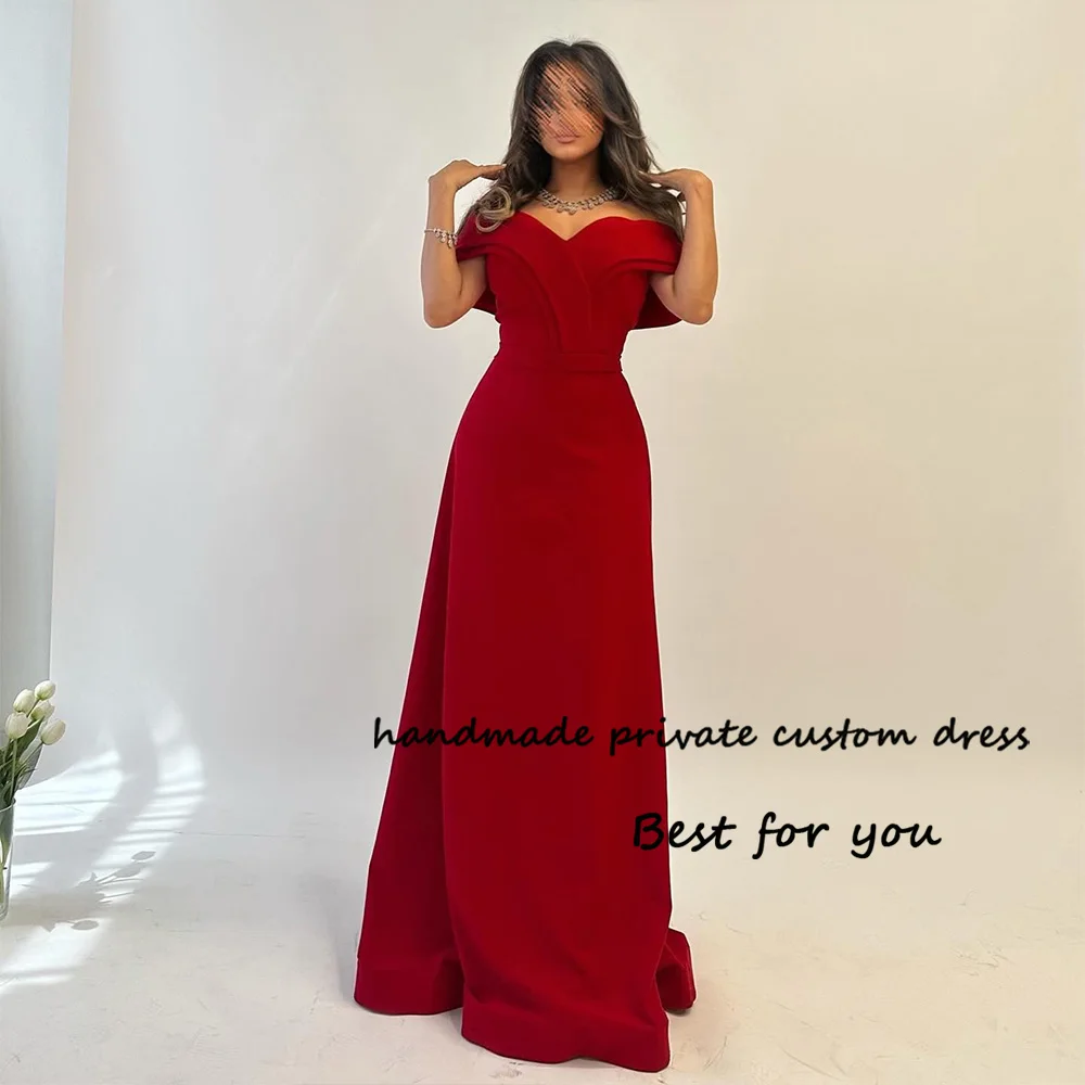 

Burgundy Mermaid Evening Dresses Off Shoulder Mono Satin Arabic Dubai Formal Prom Dress Floor Length Wedding Guest Gowns