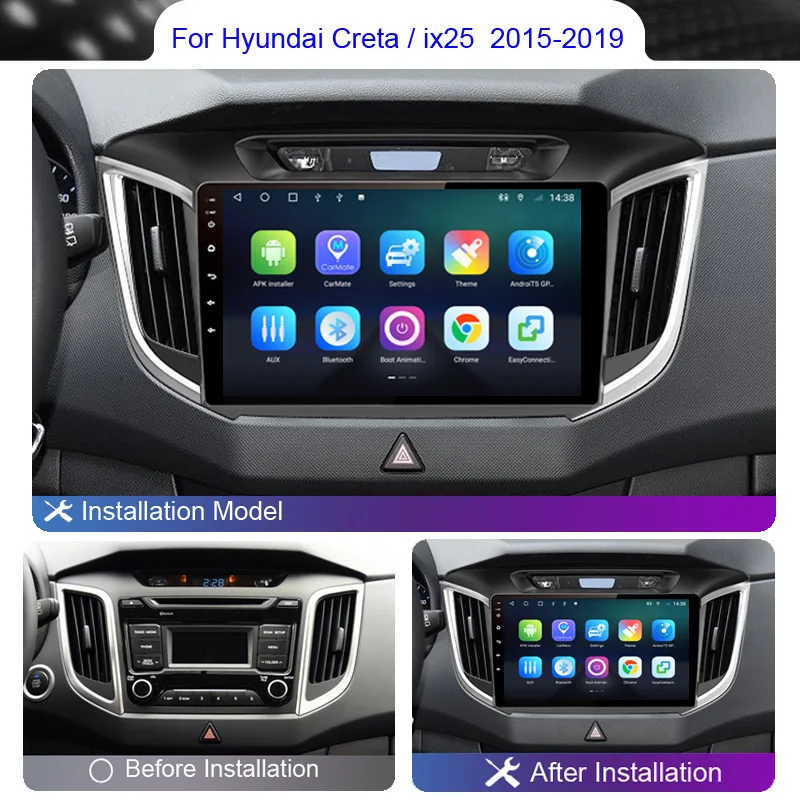 Roadwise Android 12 Car Radio For Hyundai Creta ix25 2015 2016 2017 2018 2019  Multimedia Carplay 4G Wifi GPS DVD 2DIN Autoradio