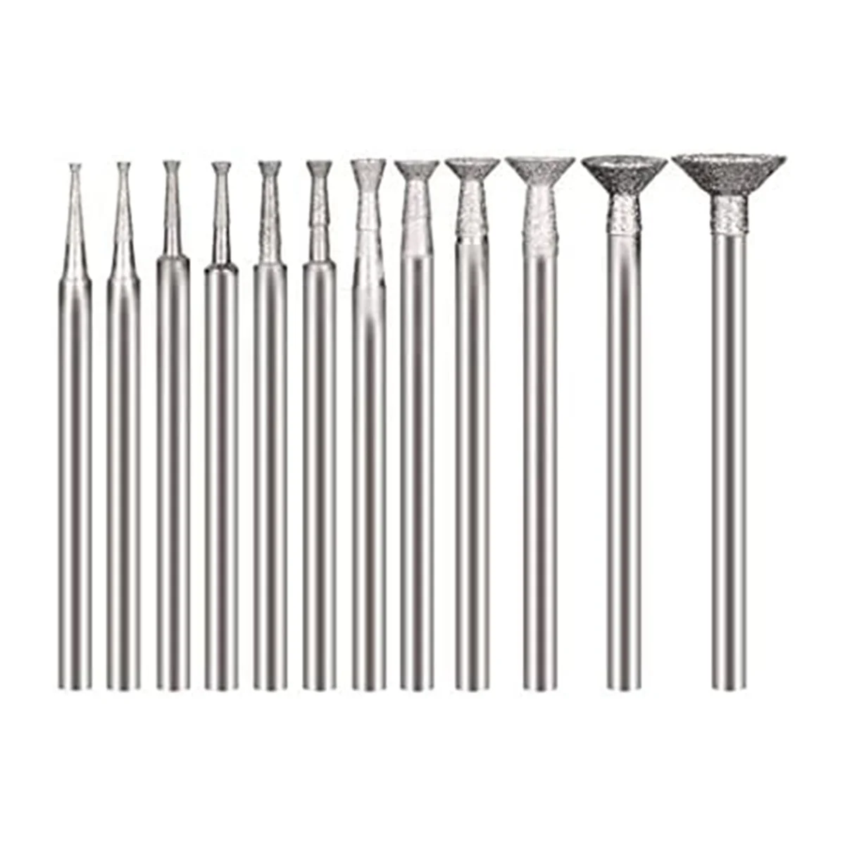 เสี้ยนเจียรเพชรรูปร่างชามเหมาะสําหรับเครื่องมือโรตารี่ประกอบด้วยสําหรับ Dremel พร้อมก้าน 2.35 มม. (แพ็ค 12 ชิ้น) GSY