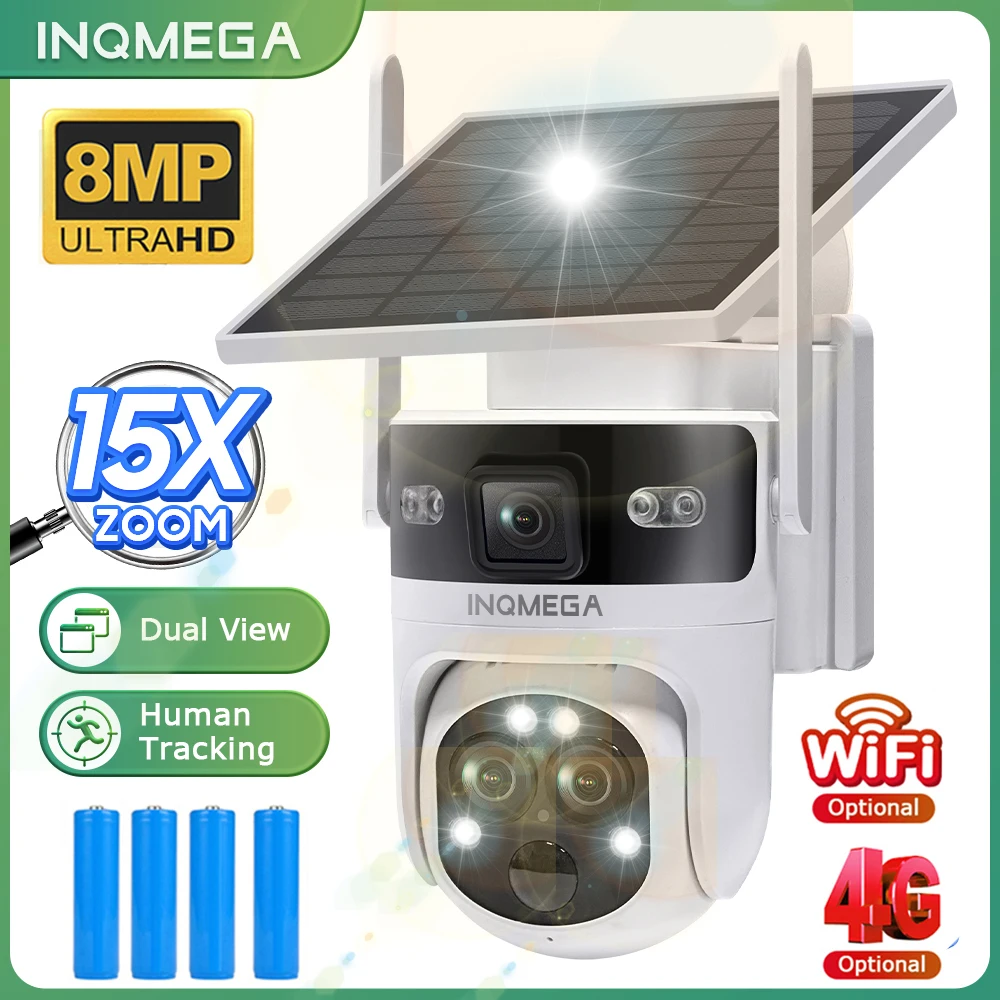 

INQMEGA 15X ZOOM Solar Camera 4G 8MP Three Lens 360° View 5W Solar Panel Security Outdoor PTZ IP Camera 7800mAh Battery UBOX