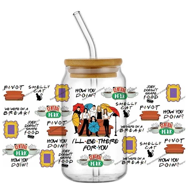 Retro Buddy Crew Quote UV DTF Transfer Decals, Waterproof DIY Cup Wrap Stickers for 16oz Glass Cans