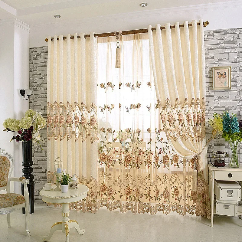 Rice White Velvet Embroidery Curtains European Style Luxury High Grade Villa Drapes for Living Dining Bedroom Custom Size