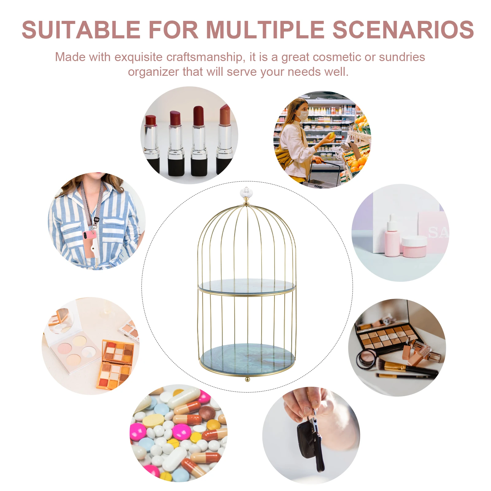 

Contemporary Iron Cosmetics Holder Versatile Storage Rack Functional Desktop Organizer Stylish Design