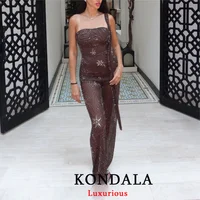 KONDALA, pantalones sexis elegantes transparentes para mujer, pantalones rectos de pierna ancha con lentejuelas, moda 2025, pantalones para fiesta de vacaciones de primavera y verano