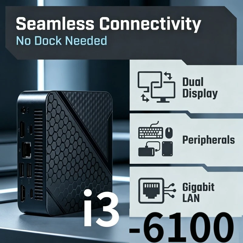High Performance Mini PC Intel Core i3-6100 Portable 16GB RAM 1TB 2TB SSD WIFI 6 BT5.2 4K HD Mini Gaming Office Study Pc
