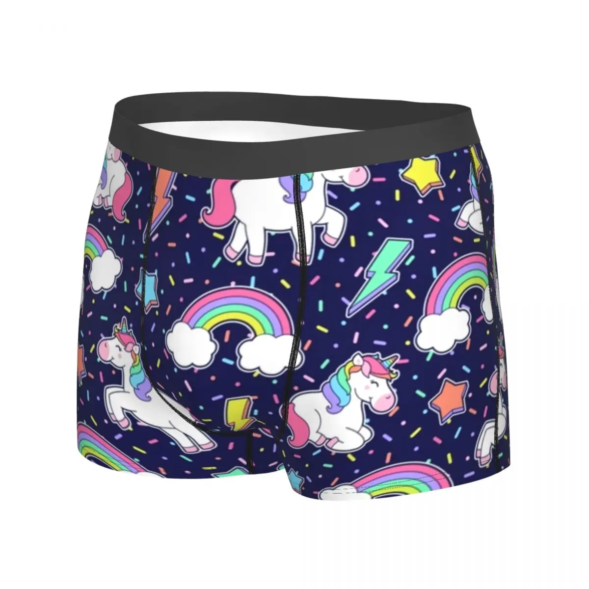 Cute Unicorn Cartoon Underwear Rainbow Star Thunder Males Panties Customs Breathable Boxer Shorts Hot Boxer Brief Large Size