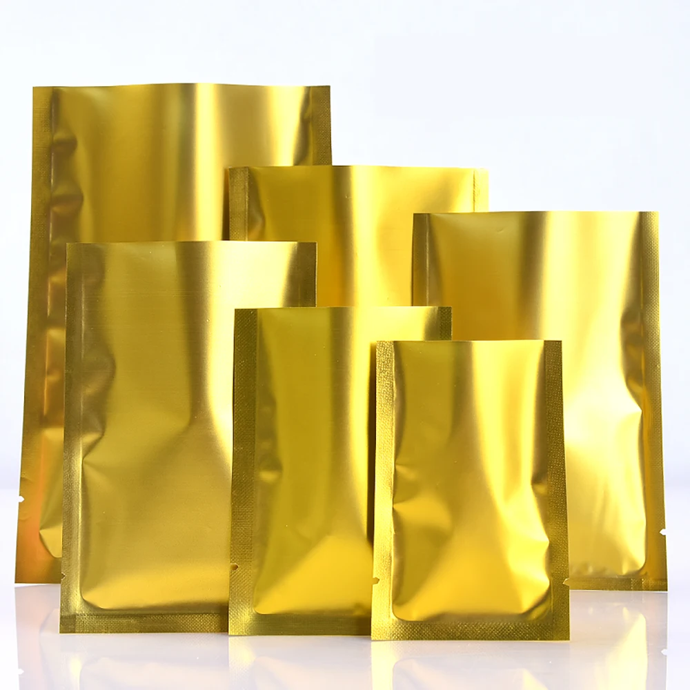 

100PCS Open Top Matte Gold Aluminum Foil Bag Heat Sealing Herbal Powder Snack Coffee Chocolate Cereals Tea Gifts Storage Pouches