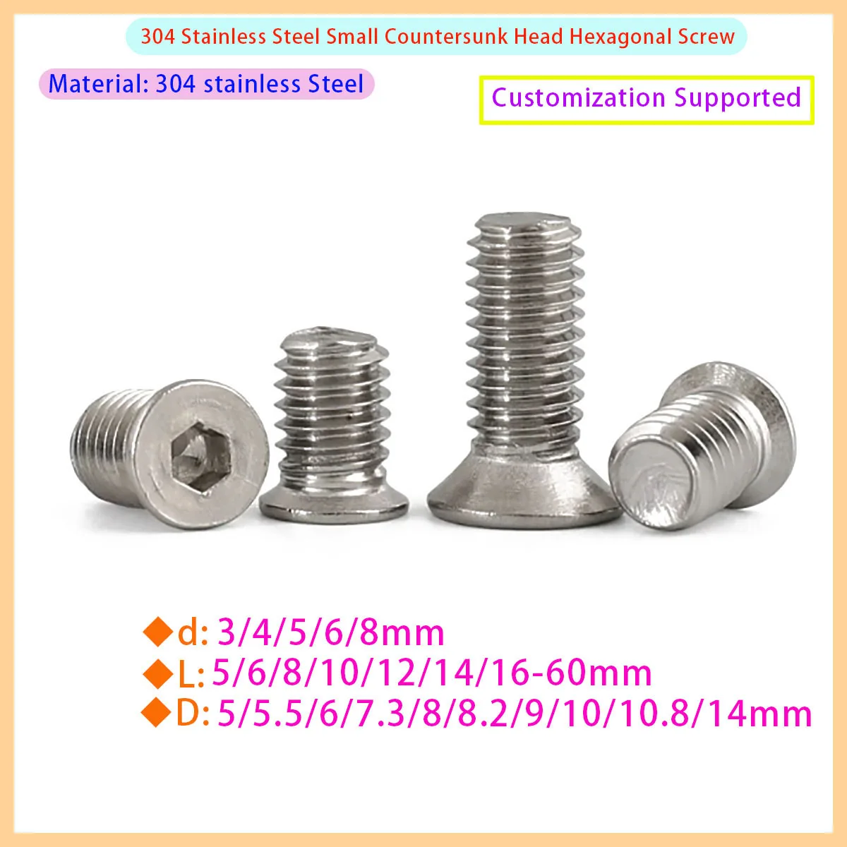 304 Stainless Steel Small Countersunk Head Screw M2 M3 M4 M5 M6 Suitable for Non-standard Precision Applications