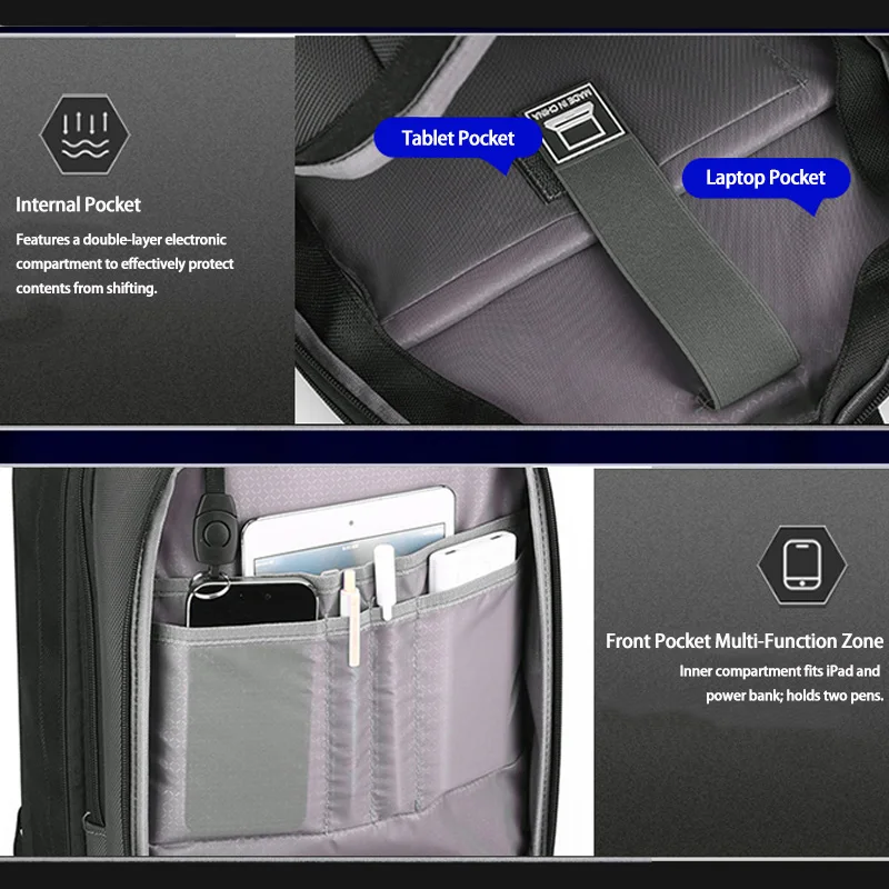 حقيبة ظهر رجال الأعمال ذات سعة كبيرة وواسعة ومتينة للرجال حقيبة ظهر كاجوال وظيفية قابلة للتوسيع للرجال للركاب والكمبيوتر المحمول #5