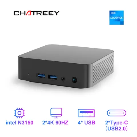 Chatreey  Mini PC T9 N3150 WIFI5 Windows 11 Ultra Small Pocket Computer Dual SSD Full Function Type-C 4K 60Hz RGB Output