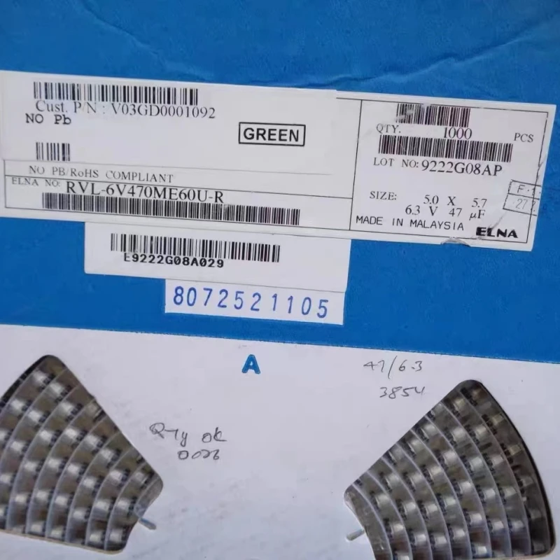 100 Uds RVL 6.3V47UF volumen 5X5,7 MM ELNA SMD condensador electrolítico RVL-6V470ME60U-R 47UF 6,3 V nuevo