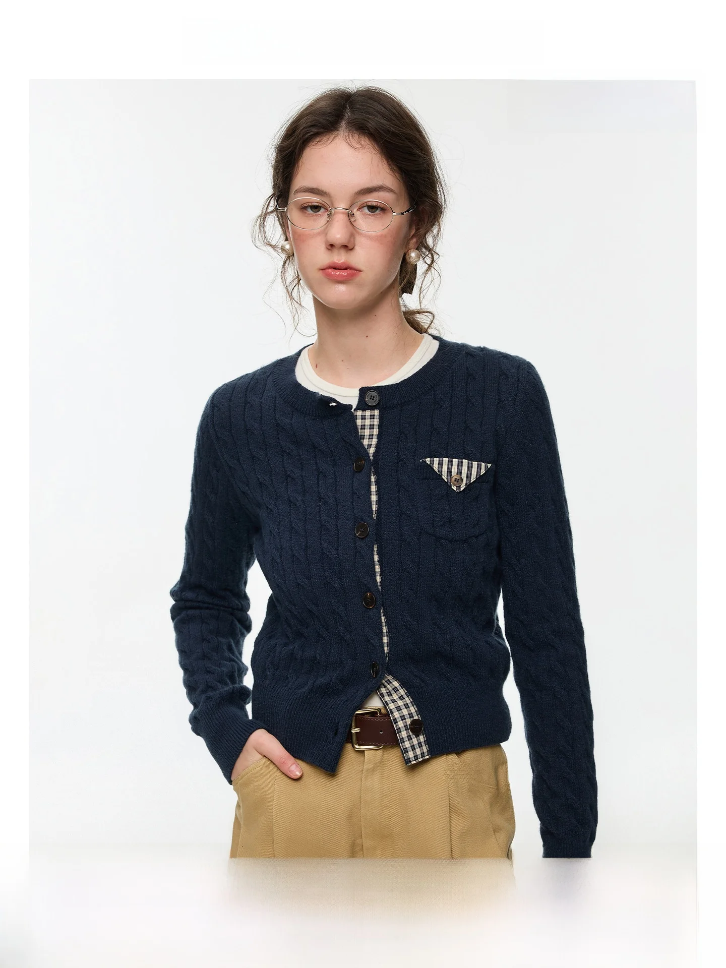 

Retro Knitted VEGA CHANG k Blue Twisted Flower Open Cardigan Women's Faion Artistic Knitwear Winter New Arrival