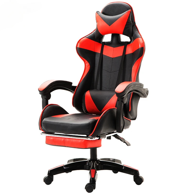 

Wcg Gaming Chair PVC Household Armchair Ergonomic Computer Office Chairs Lift and Swivel Function Adjustable Footrest