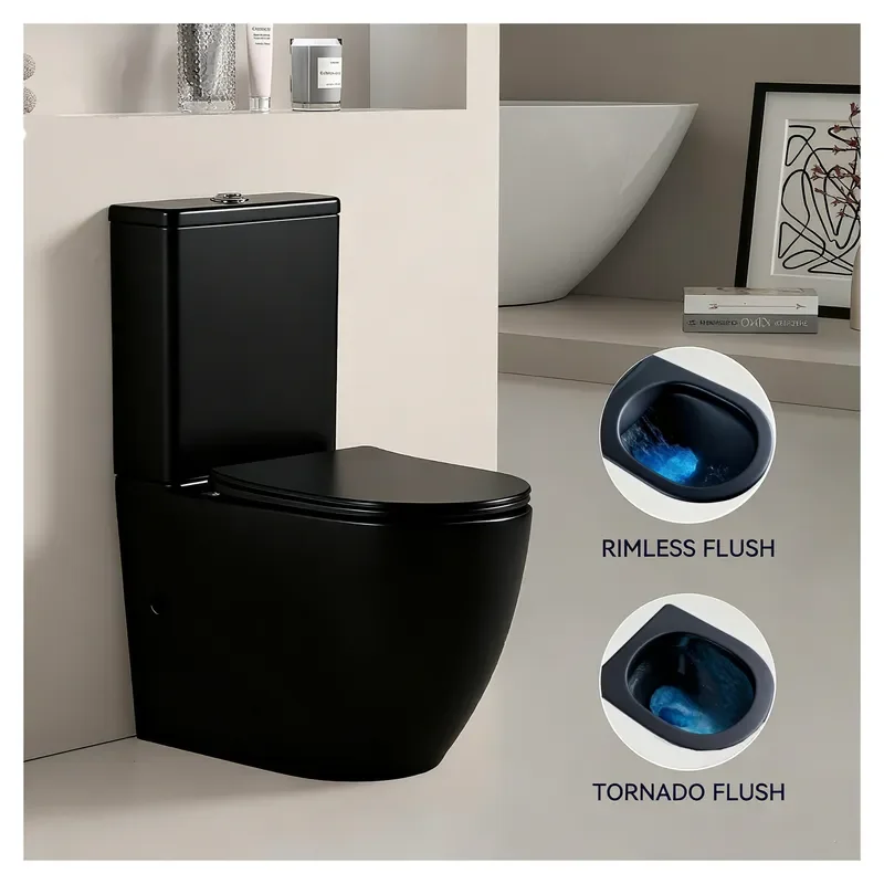 for Australian Split Round Hedge Horizontal Wall Row Free Row Toilet Ceramic Toilet Black Matte Single Hole
