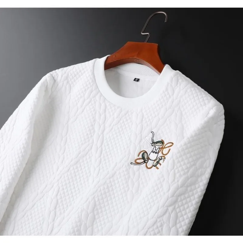 Men's Clothing Autumn and Winter Warm Sweatshirt Thickened Round Neck Trendy Brand Embroidered Sports Long-sleeved T-shirt Top