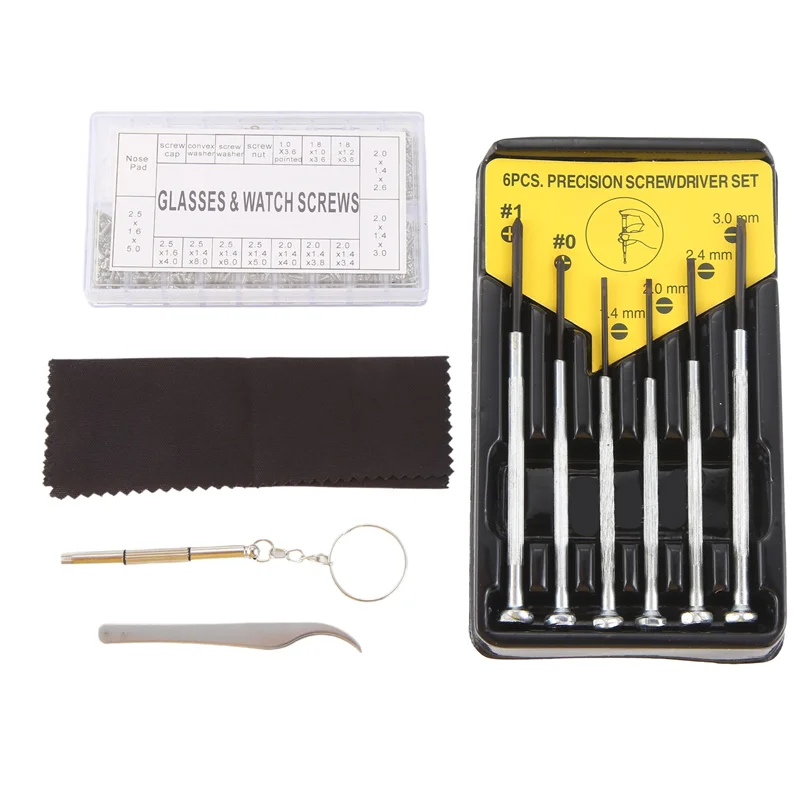 GIGI Kit di riparazione per occhiali Kit di riparazione per occhiali da sole con naselli Viti Cacciavite Pinzette per orologio Orologio Riparazione di occhiali