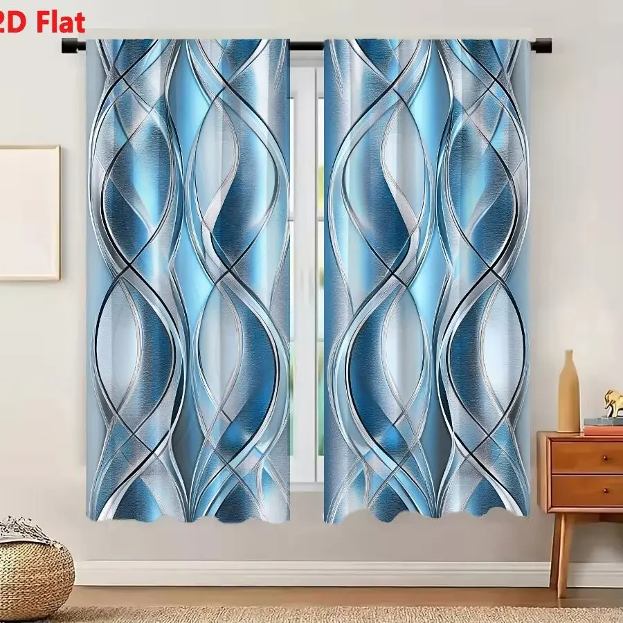Elegant Blue Abstract Wave Pattern Curtains for Living Room Home Decor Light Filtering Window Drapes