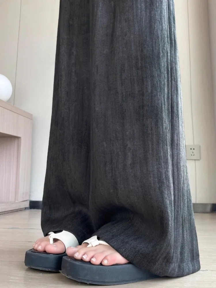 Summer Thin Cotton Linen Women's Pants High Waist Wide Leg Drapey Sun Protection Casual High Waist Long Pants