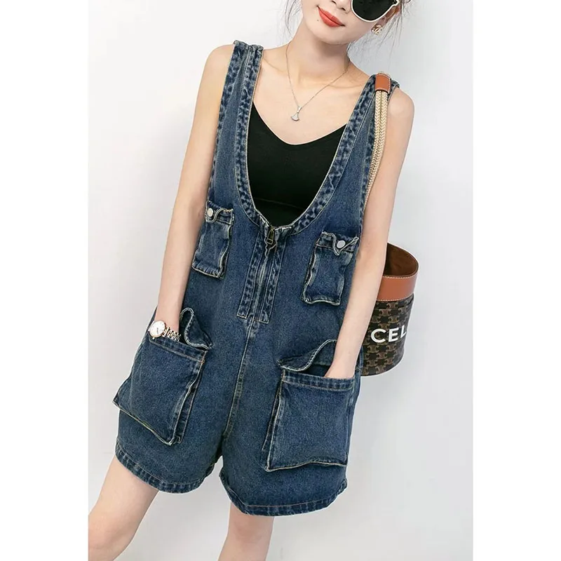 

Pocket Jeans Wide-Leg Pants Women's Summer New Jumpsuits Loose Fashion Jumpsuit Pants Denim Overalls Female Siamese Shorts