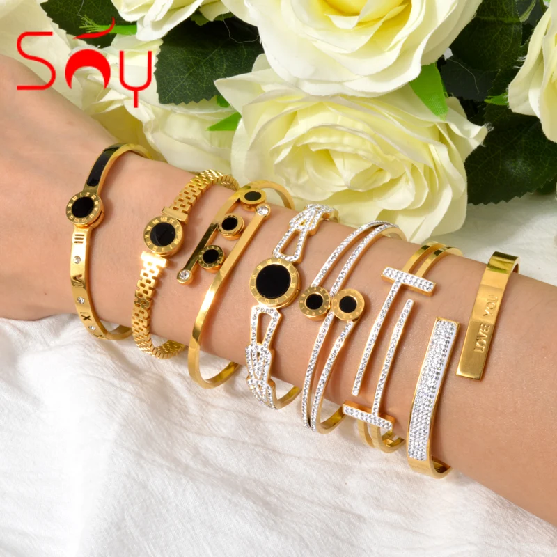 Sunny Jewelry Minimalism Stainless Steel Bracelet for Lover Women Mens Zircon Golden Jewellery Number Couple Bangle Accessories