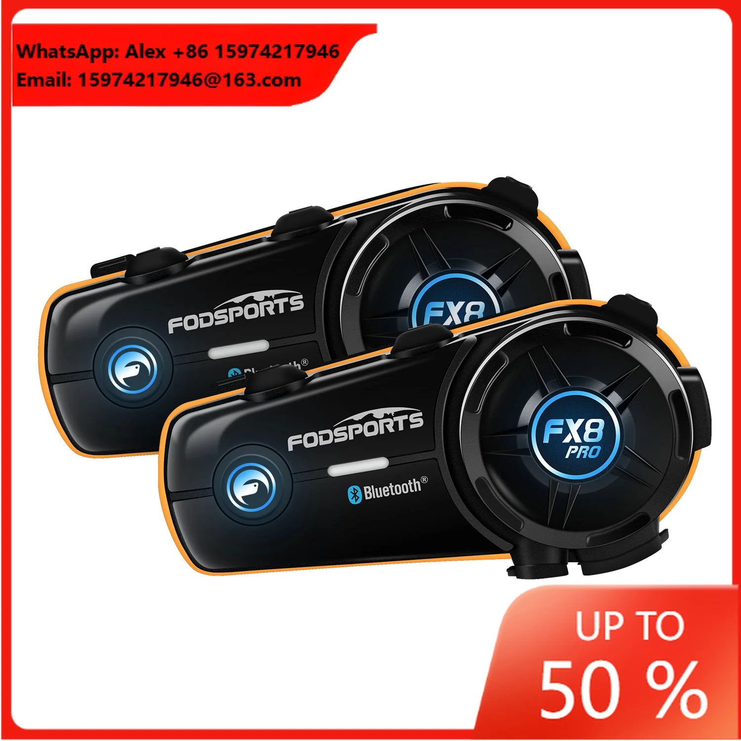 2 Pieces Fodsports FX8 PRO Motorbike Helmet Bluetooth Intercom 10 Riders 2000M Group Communication Headset With Microphone