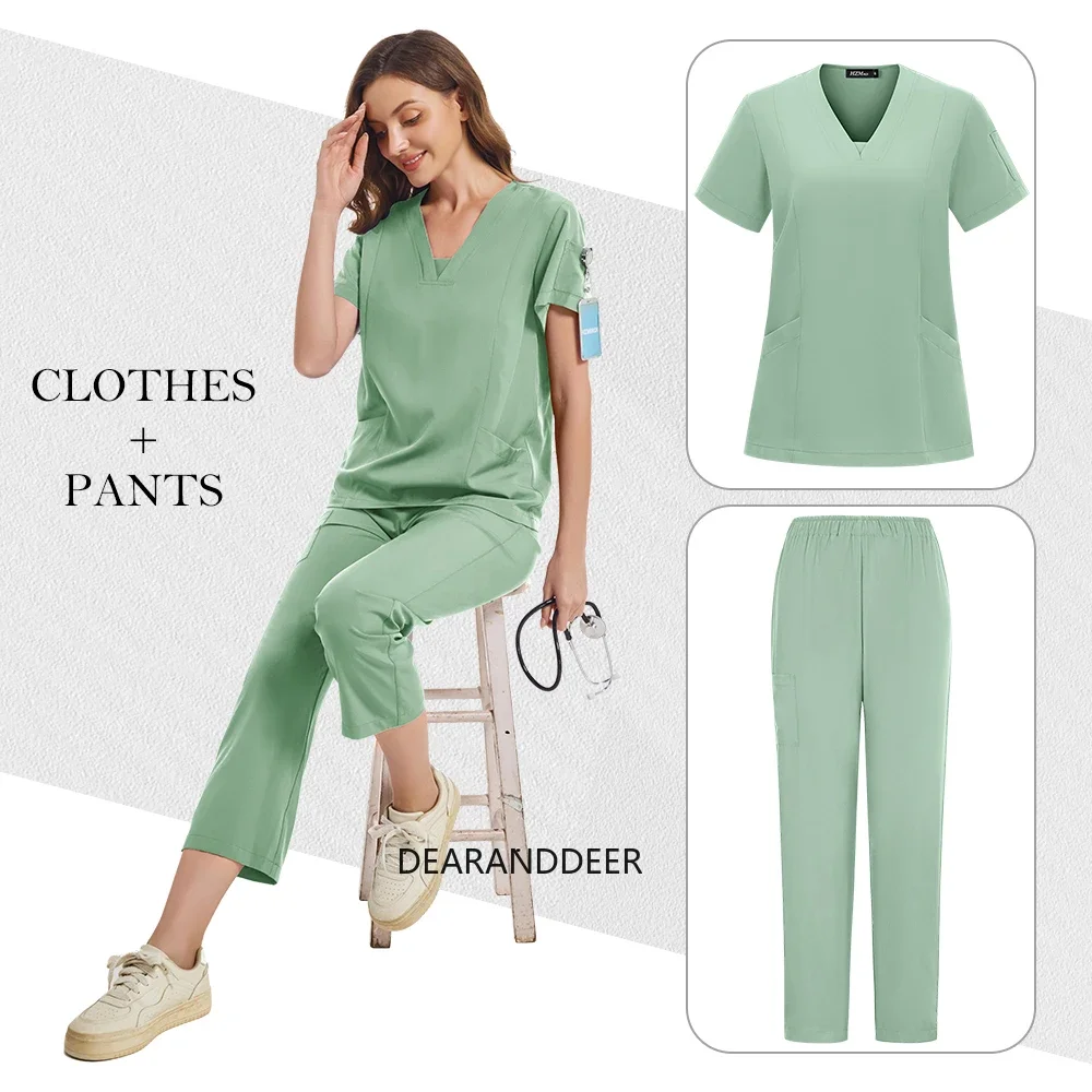 女性用半袖手術着,無地,トップスとパンツ,ペットショップ,介護用ホーム,医師,医療,作業服