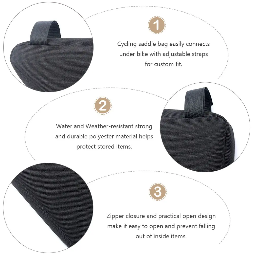 2Pcs Bike Triangle Saddle Bag Cycling Strap Storage Pouch Road Mountain Waterproof Zipper Closure Easy Install for Smartphone