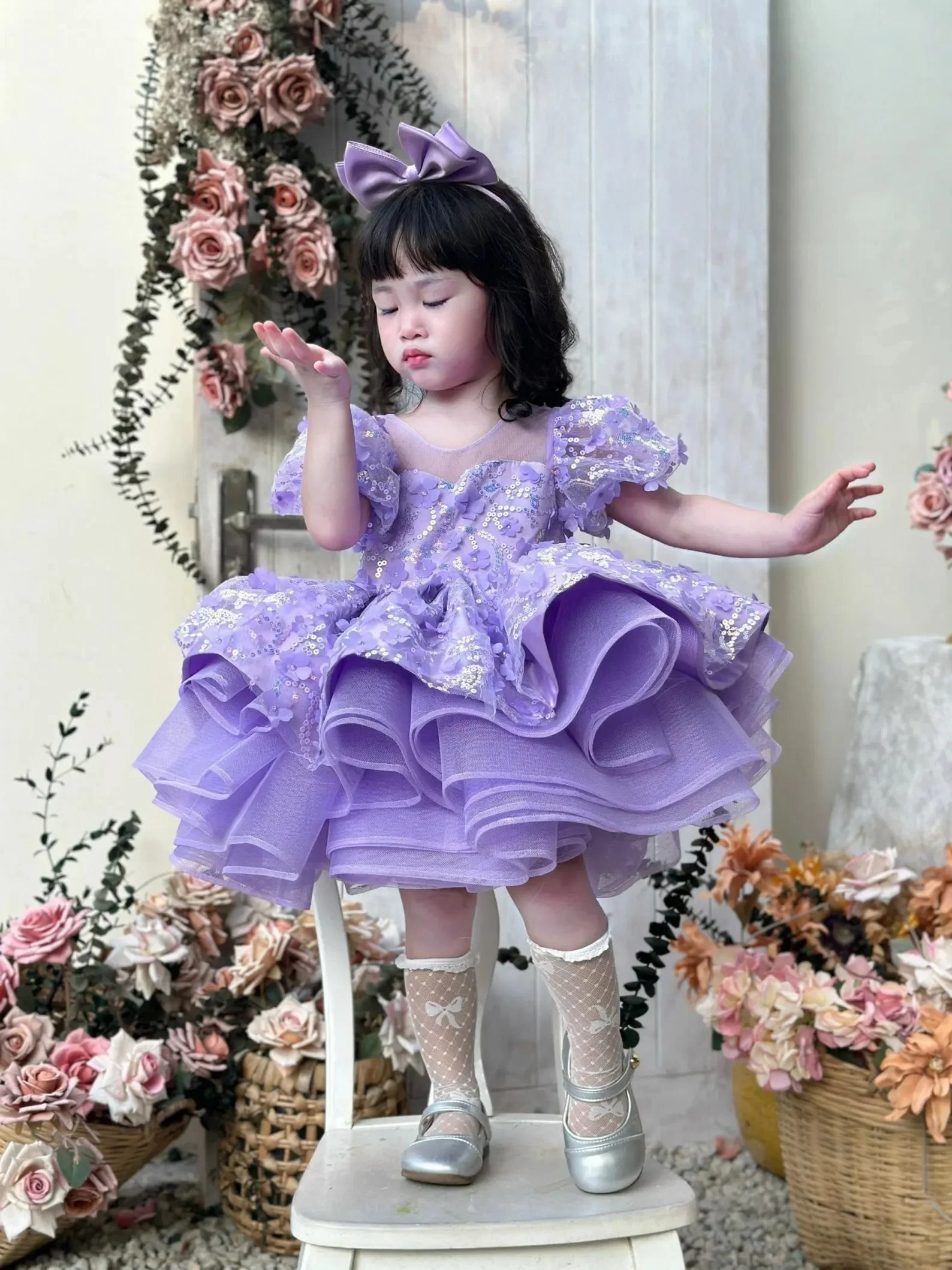 Custom High End Luxury Flower Girl Dress Wedding Flower Girl Gown Kids Birthday Party Dress Kids Pageant Runway Formal Gown