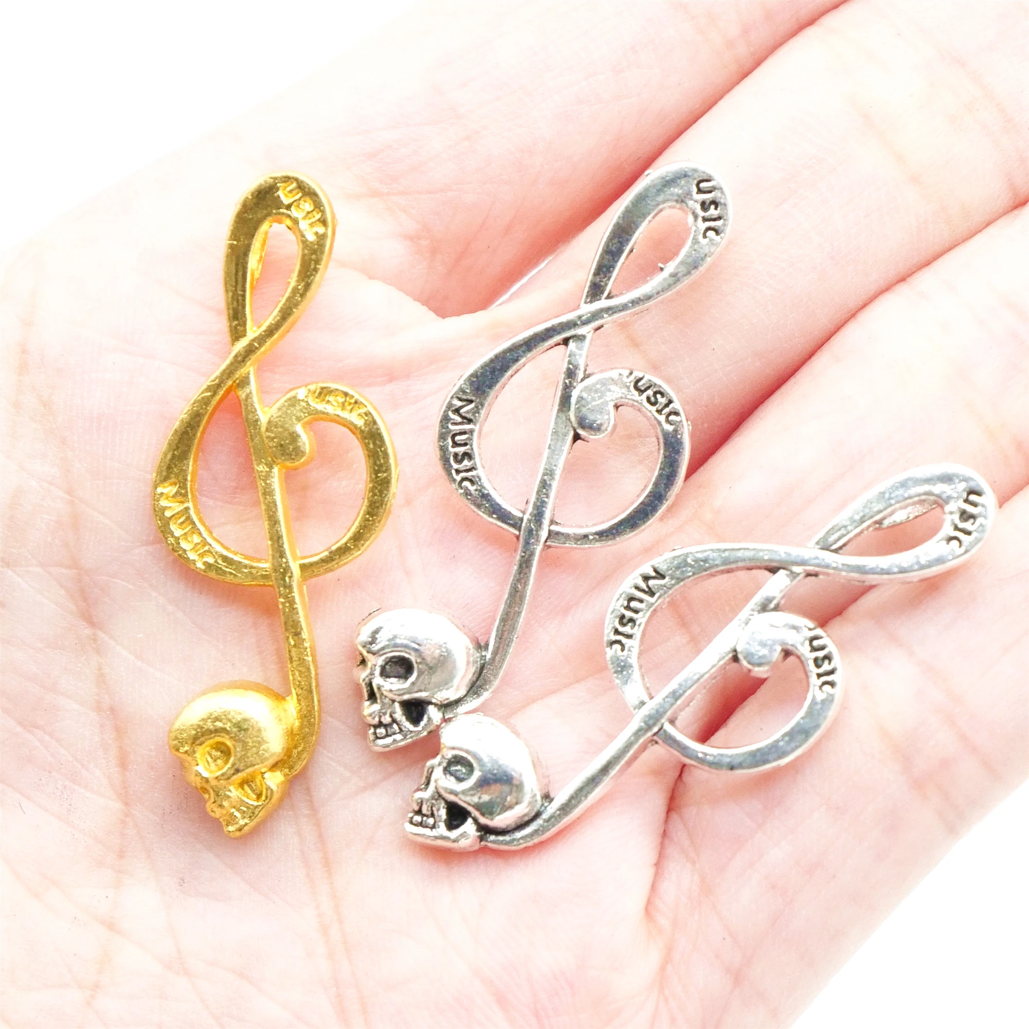 12 pieces/lot 41*15*5mm Free shipping Vintage Two Color Alloy Skeleton Charms Jewelry Skull Music Charms Findings