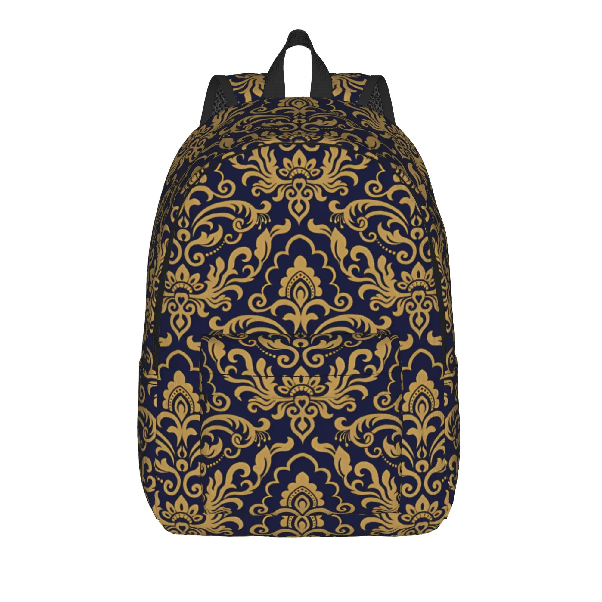 Custom Golden Lion And Damask Ornament Backpack  University Backpacks Boy Custom Lightweight School Bags Kawaii Rucksack