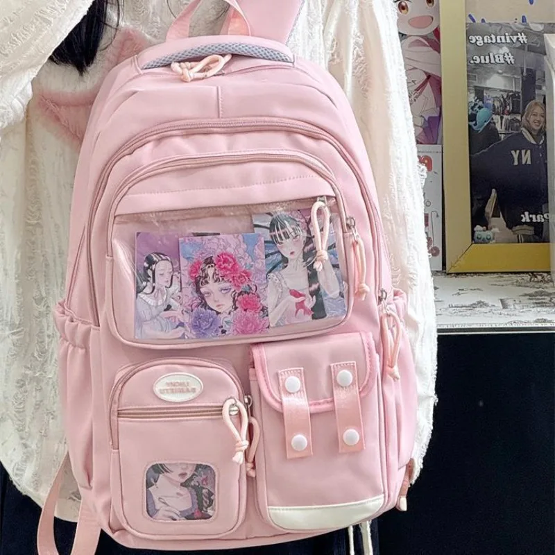 HAEX Harajuku Women Ita Bags 2025 Large Capacity Pockets Students Backpacks School Season DIY Anime Badge Mochilas Para Mujer