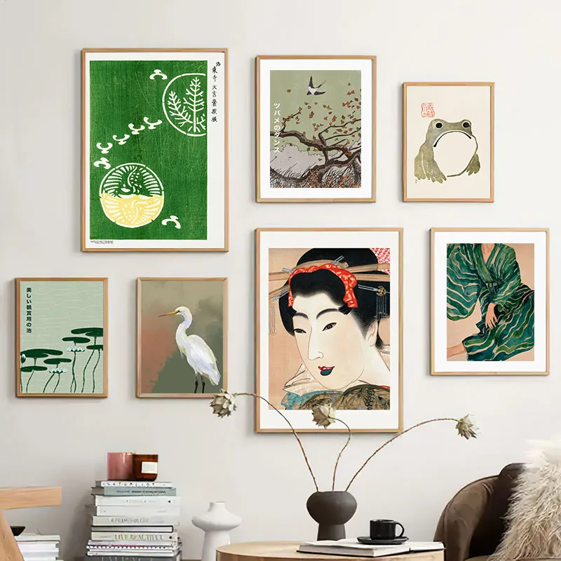 Japanese Contemporary Tokyo Wall Art Canvas Poster Women Ukiyo-e Frog Vintage Wall Art Prints for Modern Living Room Home Decor