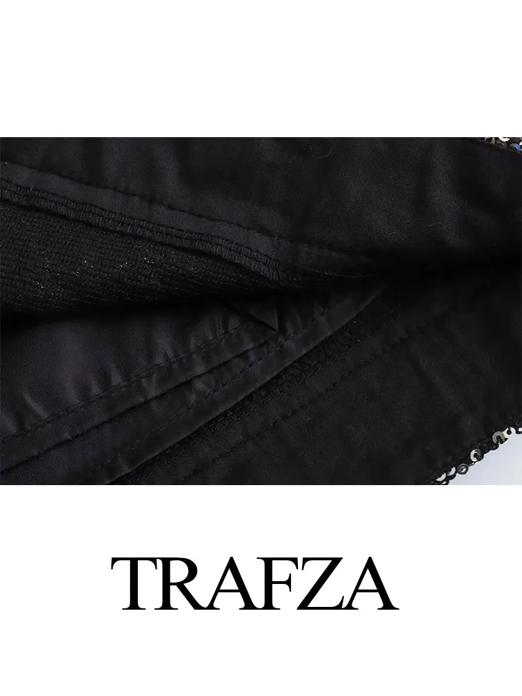 TRAFZA Shiny Sequin Women\'s Casual Shorts Spring Fashion High Waist Fitted Side Zipper Women\'s Slim Shorts Party Pants Y2K