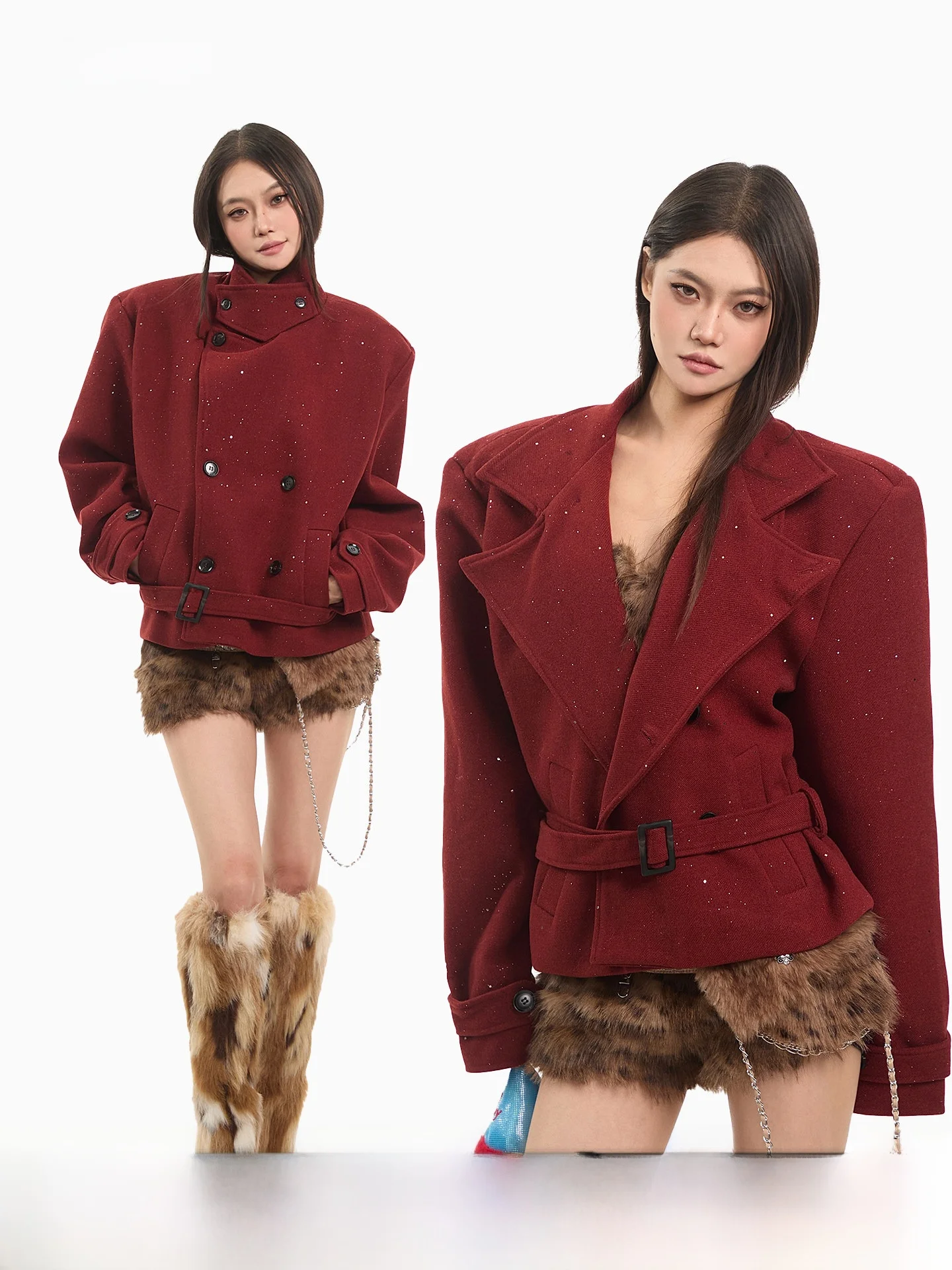 

Женское зимнее пальто Ele Wine Red: теплый приталенный топ с отложным воротником, утягивающий силуэт, с зауженной талией