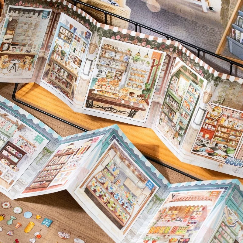 24pcs Tea Story Vintage Mini Shop Sticker Book Stress Relief Stock PET Scene Collection Kids Educational Toy