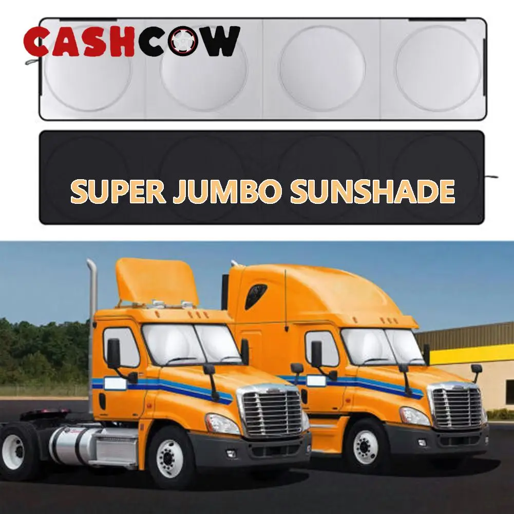 CASHCOW Semi Truck Front Windshield + Side Window Sunshade Jumbo Sun Shade Visor Cover For Freightliner Volvo Peterbilt Mack