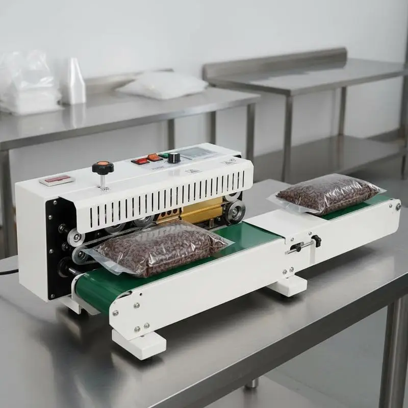Horizontal Automatic Pouch Sealer 6-12 mm Food Production Hardware Packing Chemical Industry Digital Control Counter 0.02-0.8 mm Thickness Plastic Film Bags Packing Machine view 4