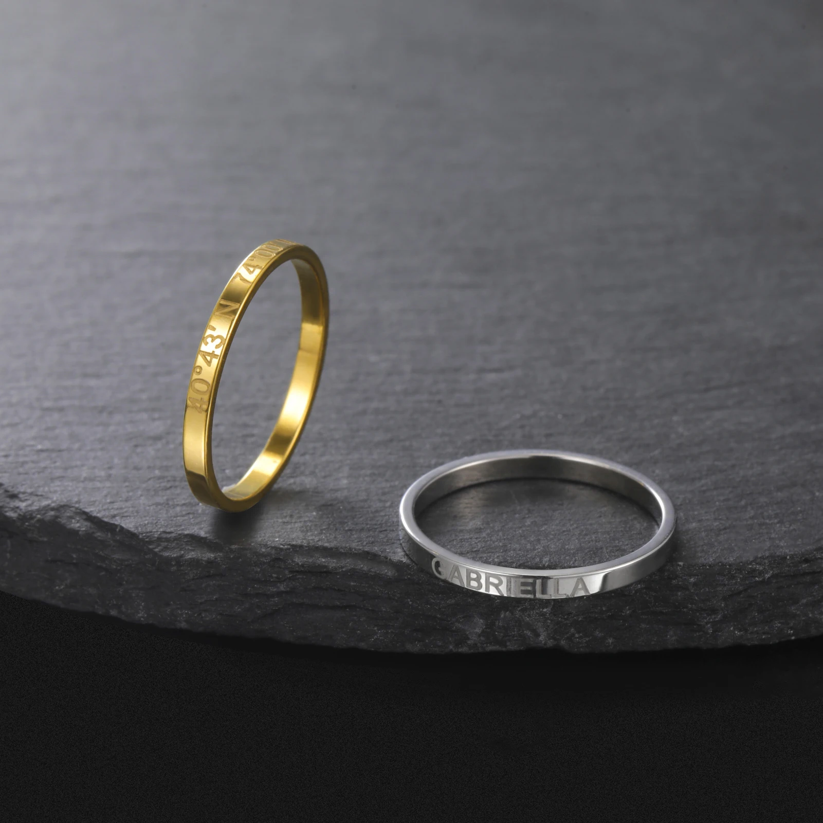 

Lemegeton 2mm Customized Name Ring Engraved Names Logo Text Carved Stainless Steel Stackable Rings Personalized Couples Gifts