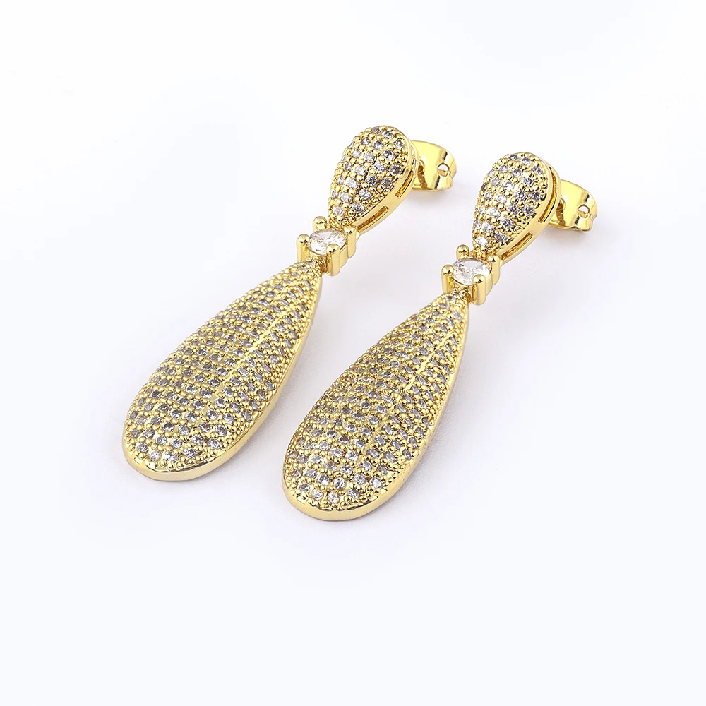 Nidin Light Luxury Long Drop Water Earrings Women Delicate Shiny Full  Zircon Gold Color Jewelry Wedding Party Accessories Gift