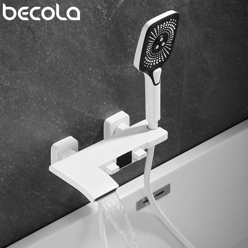 Becola Bathtub Faucet Deluxe LED Digital Display Hand Shower Set Bathroom Hot And Cold Water Mixer Waterfall Faucet Two Function