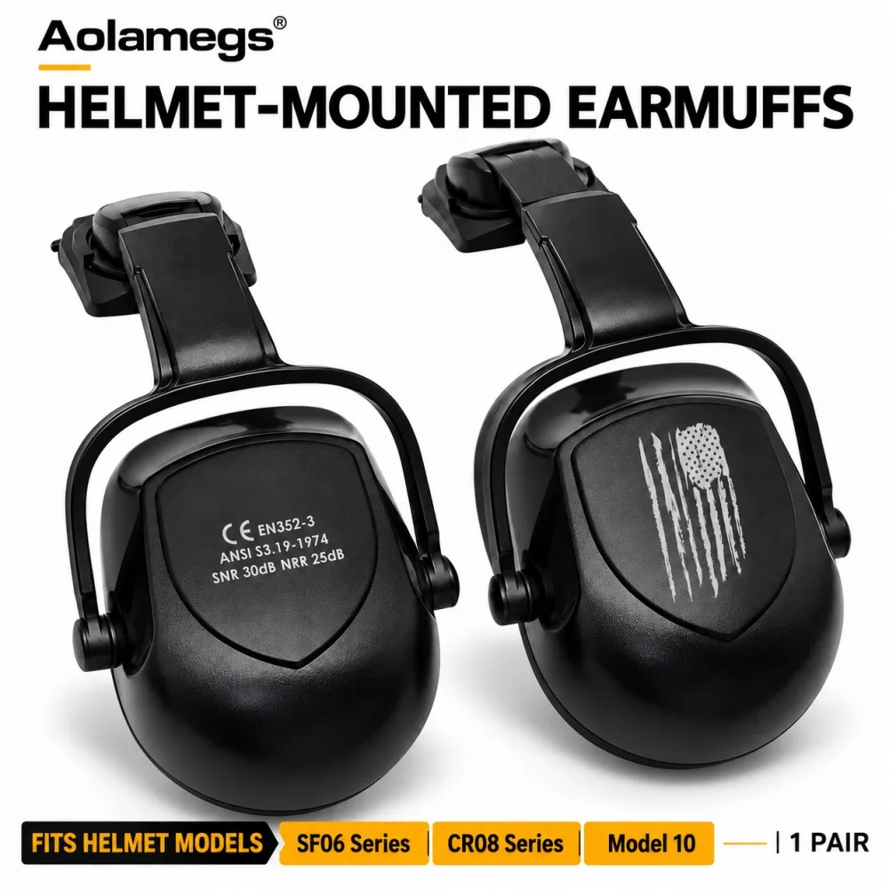 Aolamegs Helmet Mounted Earmuffs SNR 30dB Hearing Protection for SF06 CR08 Model10 Hard Hats Adjustable Ear Defenders CE EN352-3