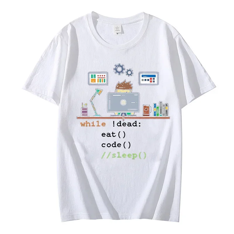 Lustige T-Shirts Informatik Python Programmierer essen Code Schlaf T-Shirts Grafik Streetwear Kurzarm Geburtstag Sommer T-Shirt