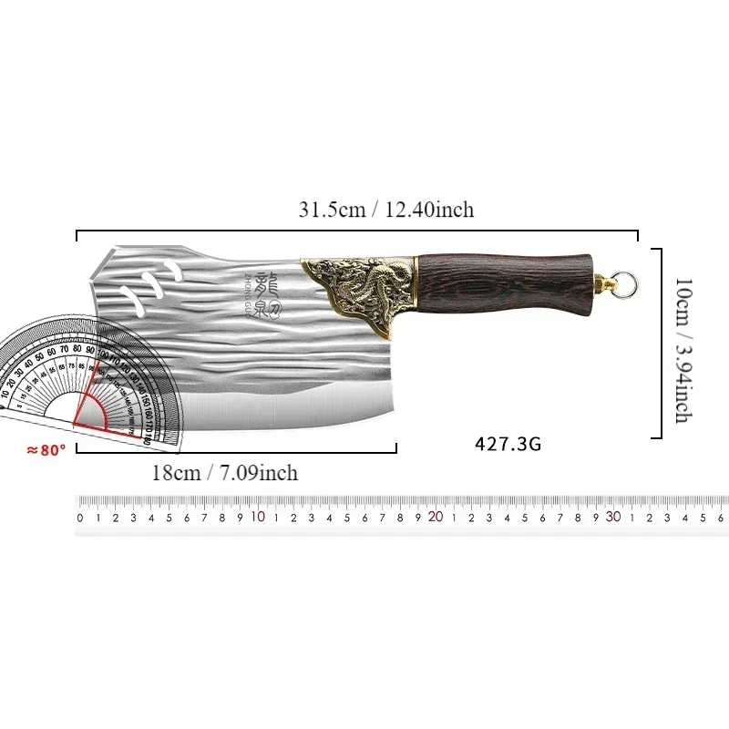 Thickened bone chopping knife, dragon carved handle, thickened and weighted, specialized for chopping bones