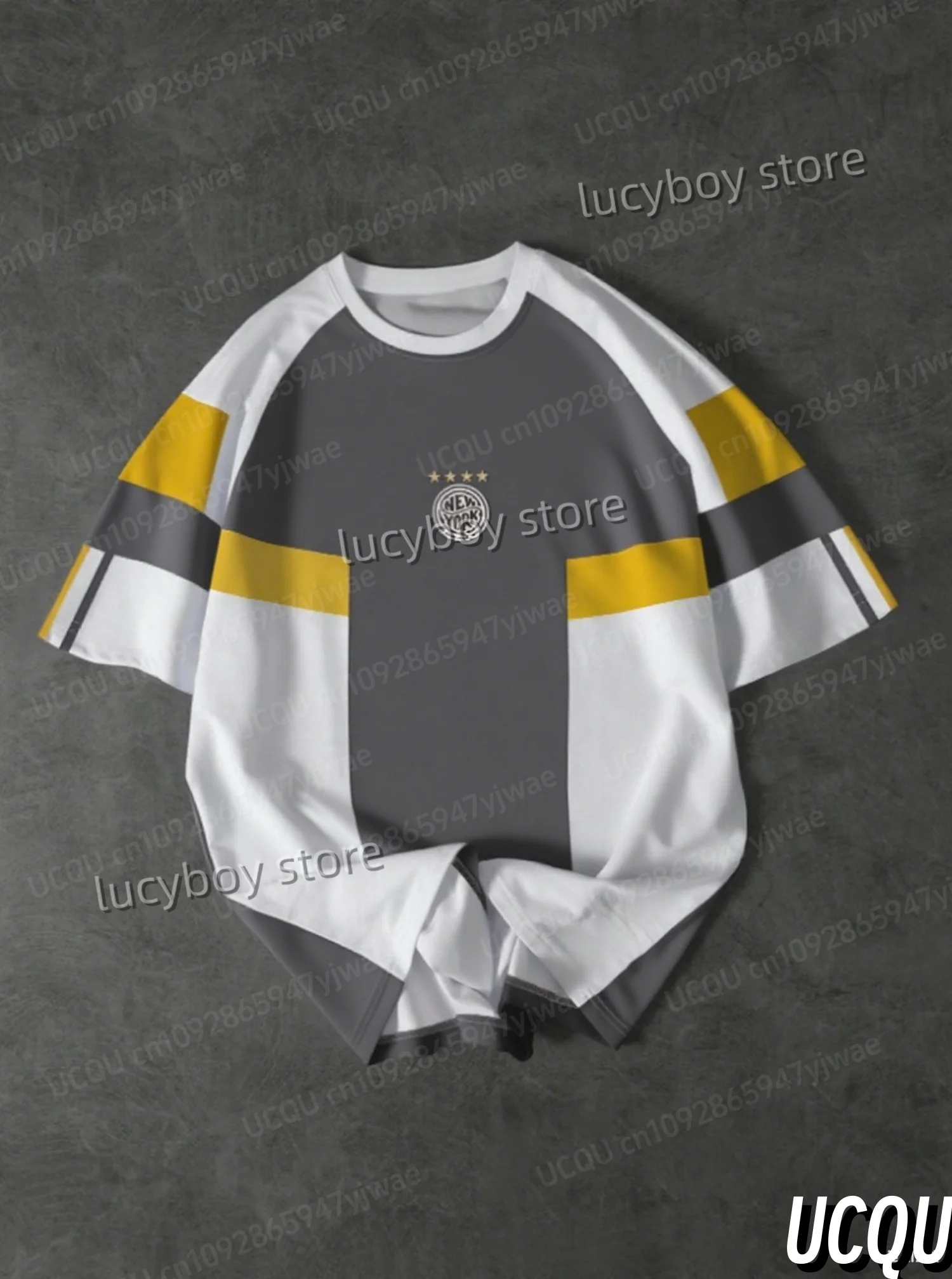 2025 Summer Men Sports Stripe Color Block New York Print T-Shirt Men's Round Neck Short-Sleeved Top Daily Street Mens T-Shirt