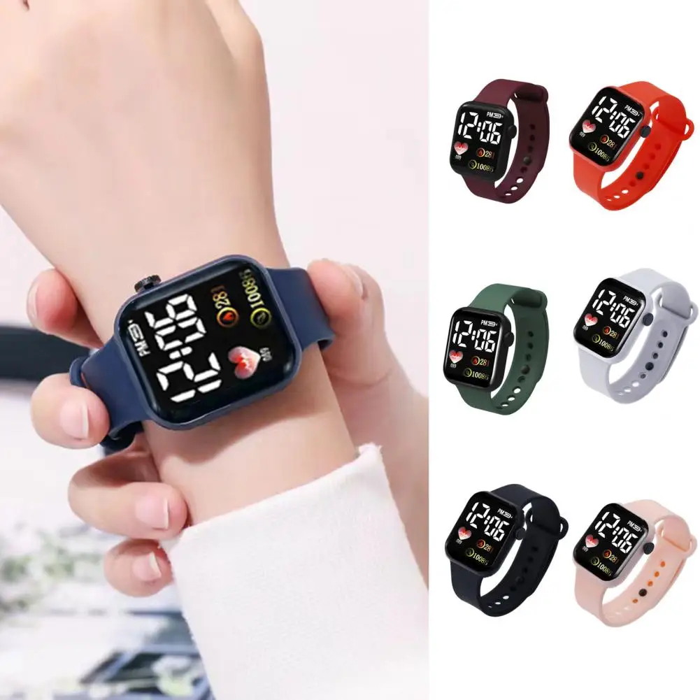 Electronic Watch Luminous Square Dial Adjustable Silicone Electronic Watch For Men And Women Kids LED Digital Sport Wrist Watch