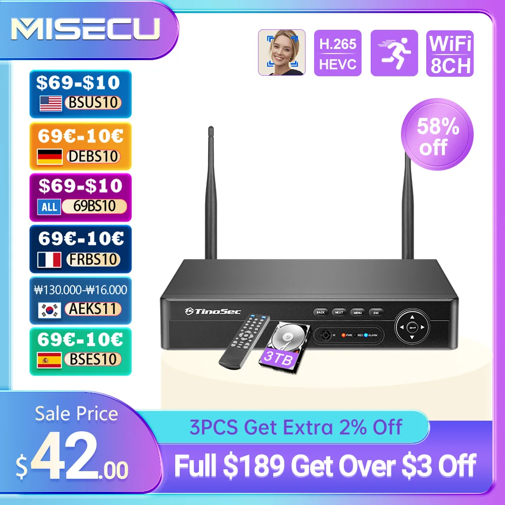 

MISECU 8CH 4MP 5MP Wireless Recorder Wifi CCTV IP Camera H.265 NVR Security Protection System P2P XMeye Network Video
