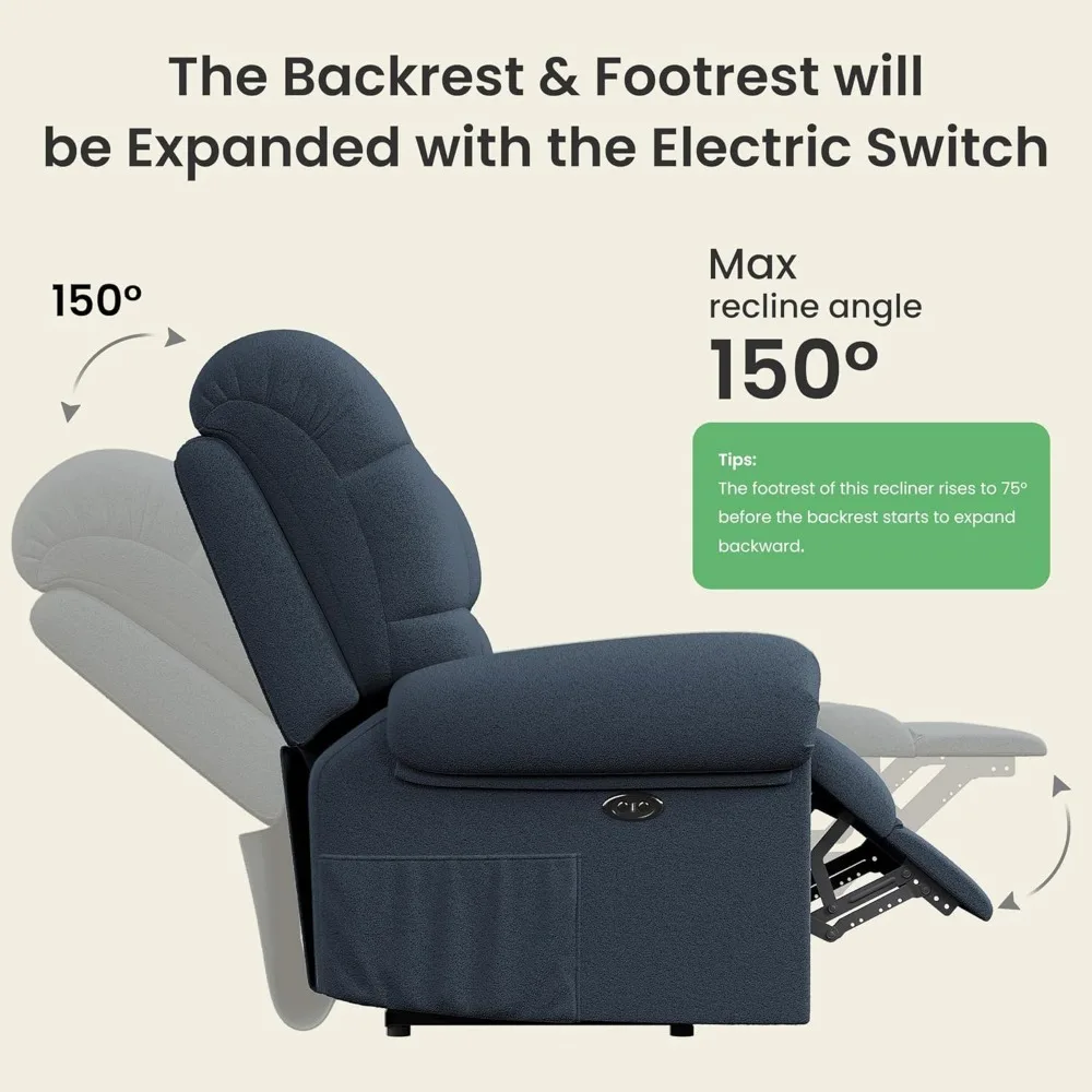 for Adults, Adjustable Electric Chair Power Reclining Sofa, USB Port, Ultra-Comfy Teddy Fleece Recliner for Living Room