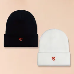 2PCS Love Embroidered Design Knitted Hat For Couple Versatile Warmth Hat For Men and Women Autumn and Winter Suitable For Giving