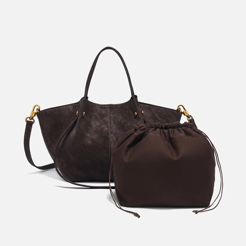 

High-end Brand Frosted Women's Handbag Retro Wing Design Large Shoulder/crossbody Bag Stylish Commuter Mother-and-child Tote Bag