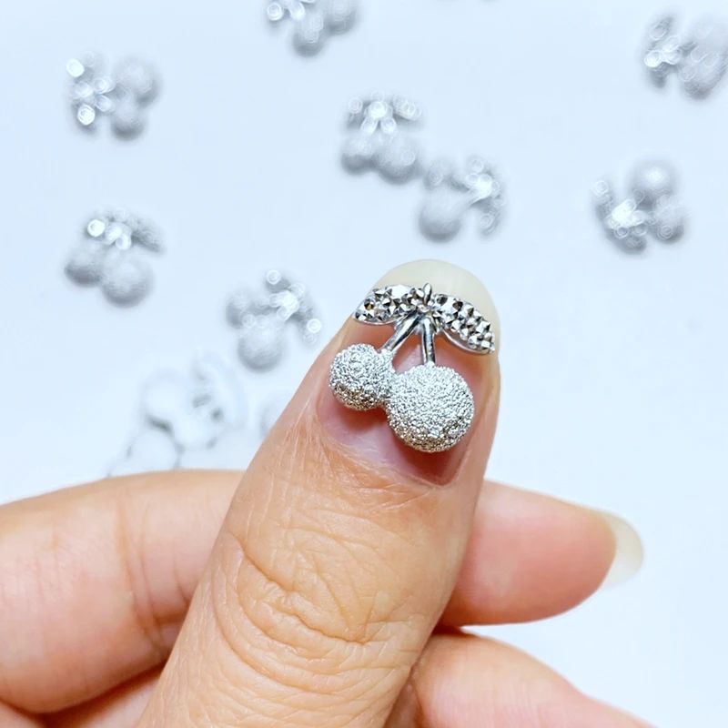 40pcs New Cute 11*12mm Resin Mini Silver Cherry Flat Back Cabochon Scrapbook Kawaii DIY Embellishments Accessories